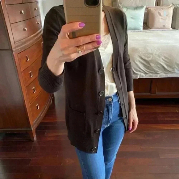 Devoted  Cardigan Sweater Button Front V Neck Pockets Chocolate Brown Medium - Picture 11 of 15